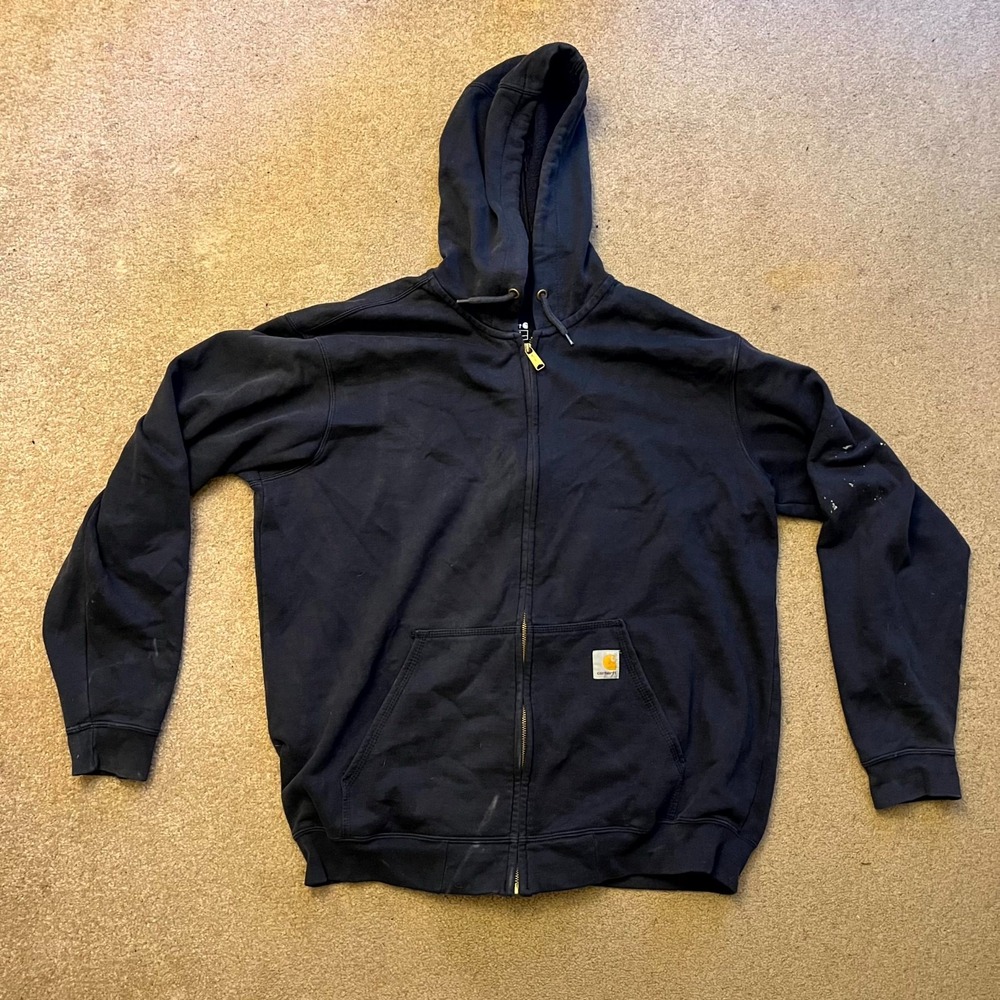 Carhartt Hooded Sweatshirt Men's L Black Fleece Lined Loose Fit Midweight Zip Up